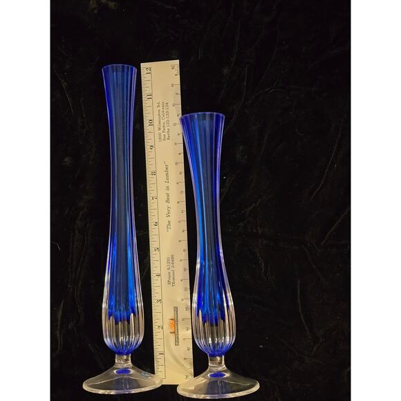 J.G. Durand Set of‎ 2 Leaded Crystal Double Cased Vases 12"/10" Cobalt Blue - Picture 8 of 9